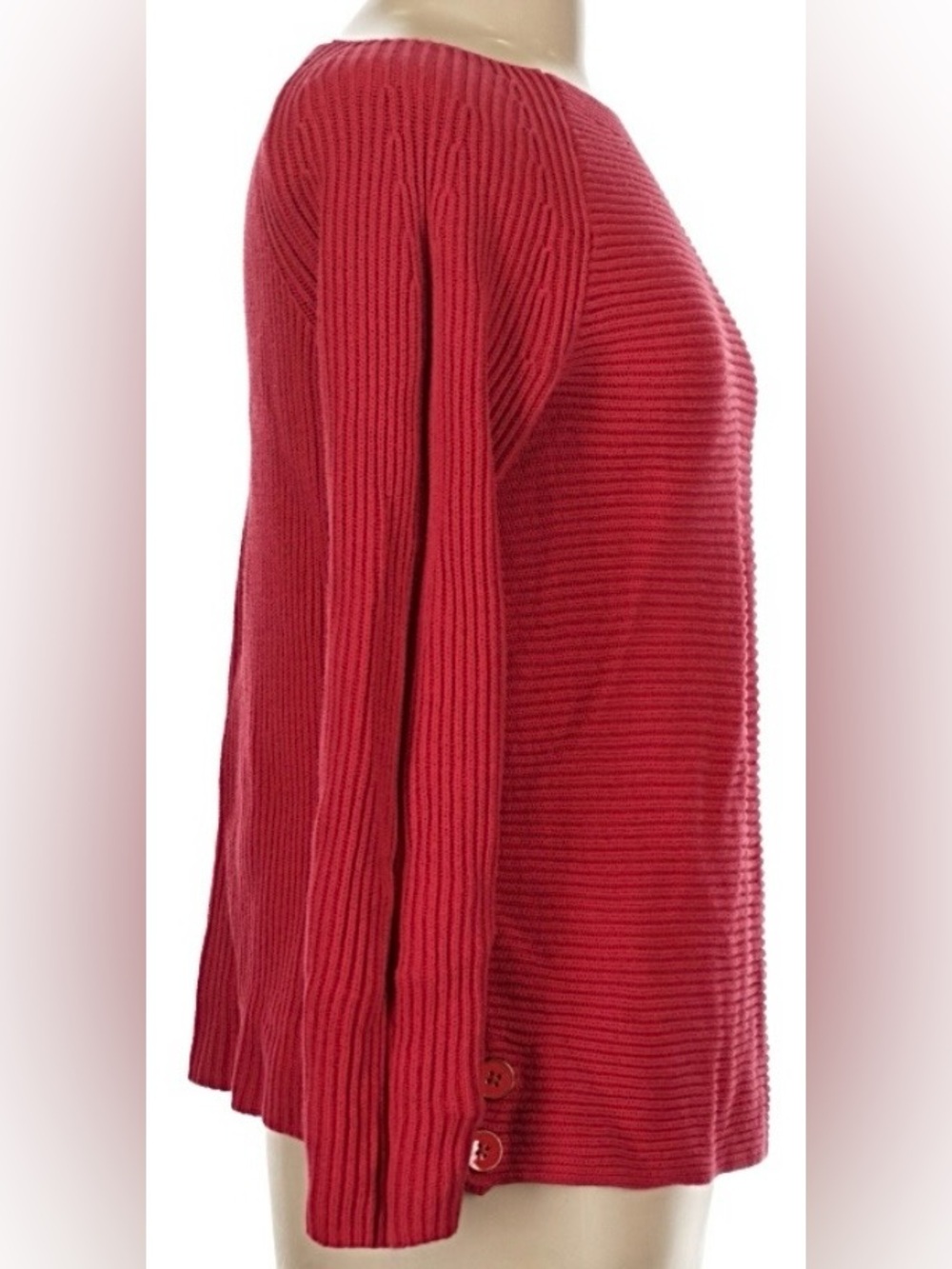 Talbots Red Ribbed Scoop-Neck Sweater Button Details - Picture 3 of 4